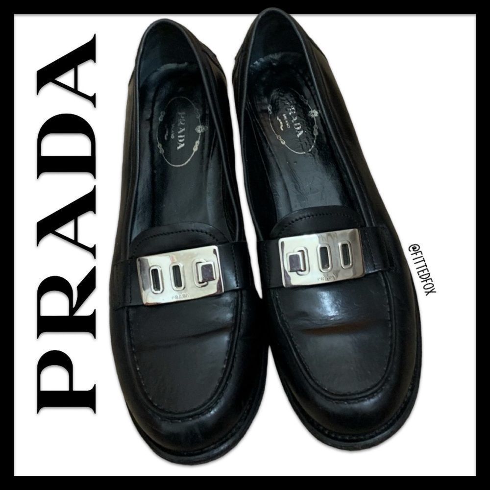 PRADA LOAFERS LEATHER W/ VIBRAM SOLE PROTECTORS | SZ WOMENS 40 | AUTHENTIC